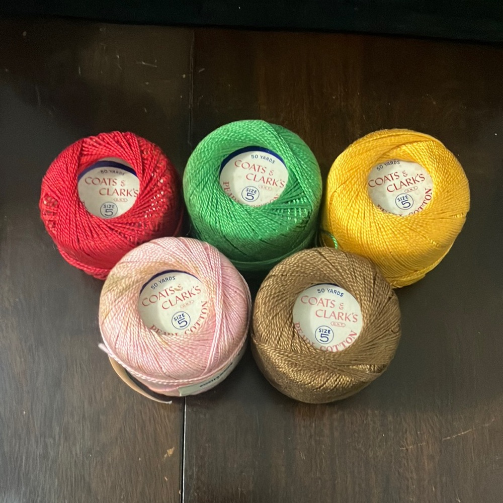 Lot of 5 Vintage Coats & Clark's size 5 Pearl Cotton Thread Balls Crochet Knit